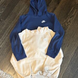 Nike boys hoodie large Blue and Beige embroidered logo LOT of 2
